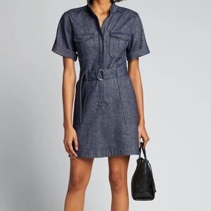 A.L.C. Romi Linen-Chambray Short-Sleeve Belted Dress